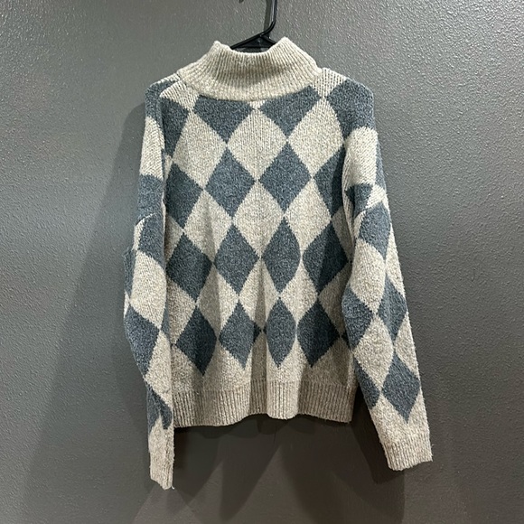 Abercrombie & Fitch women’s classic easy turtleneck sweater tan checkered wool - Picture 3 of 10